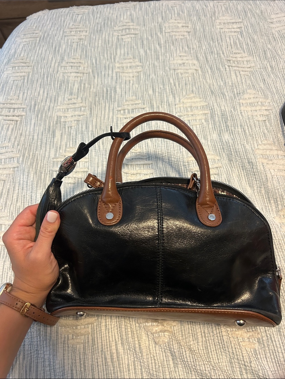 Tignanello Black and Brown Leather Dome Satchel